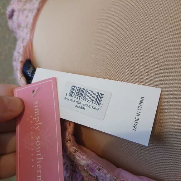 Simply Southern Pink and Gold Boucle Babydoll Dress - Picture 8 of 9